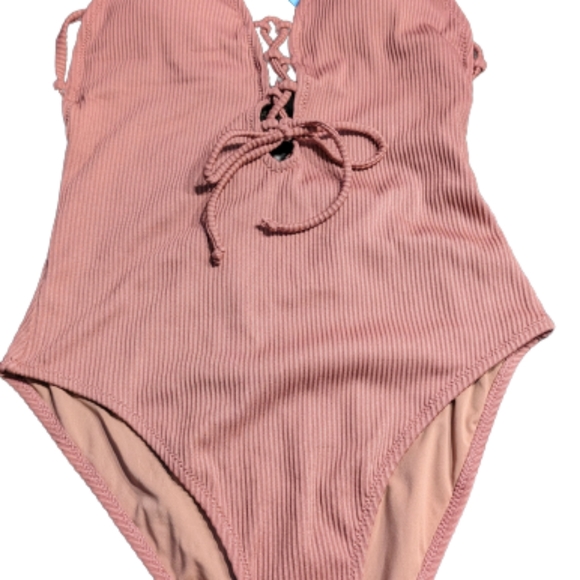 Womens One Piece Swimsuit Tan Cupshe Ribbed Padded - Picture 8 of 12